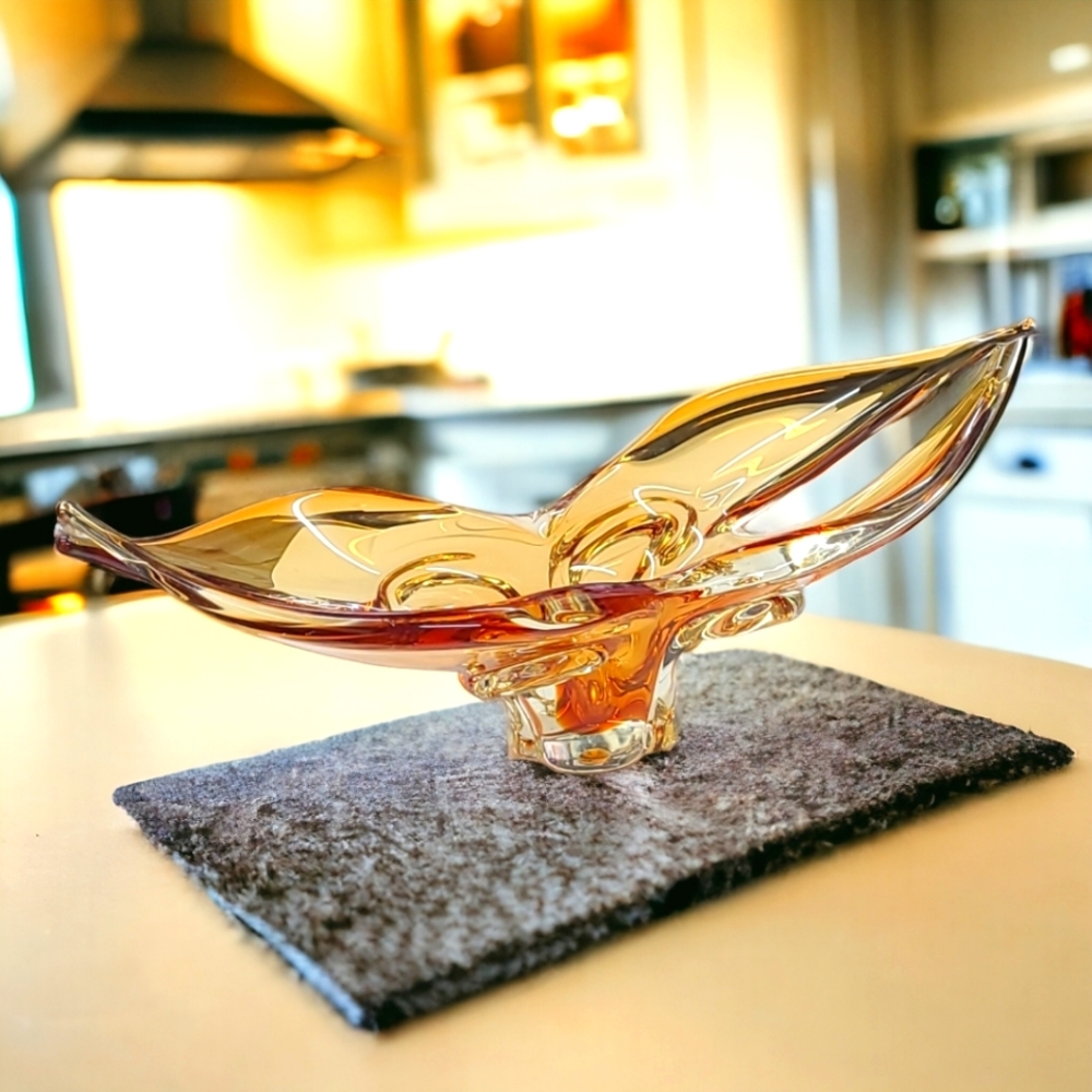 Vintage 1960s amber Chalet Hand blown art glass Statement Piece
